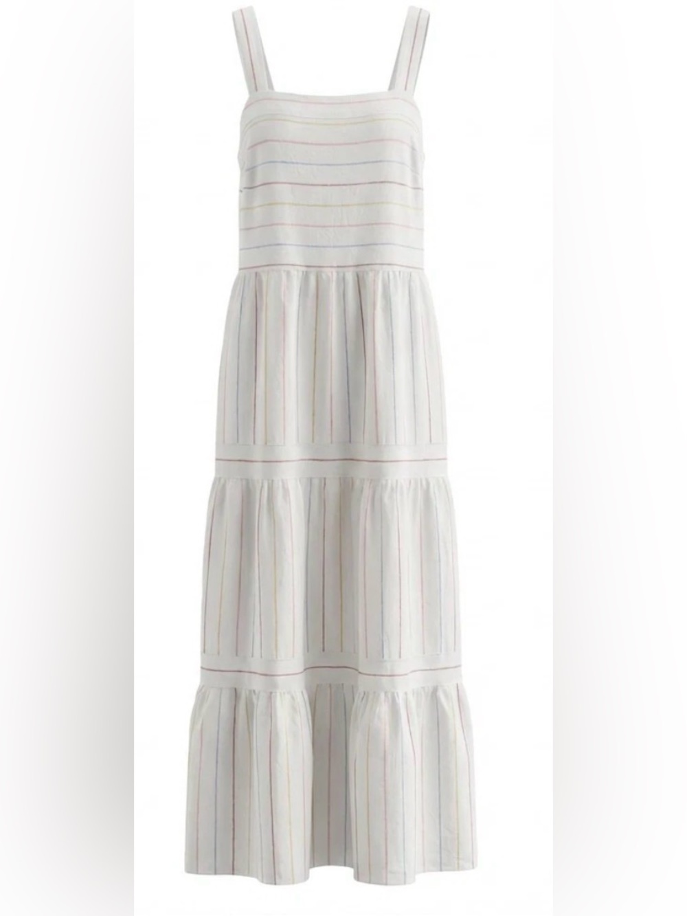 LOFT White Sundress with Pastel Stripe Detail